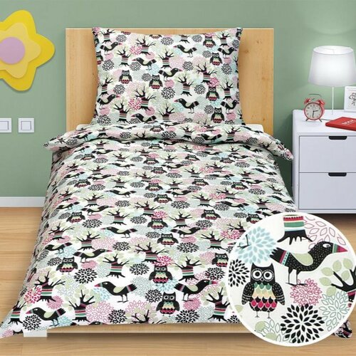 Bellatex Detské bavlnené obliečky Junior Sova a vtáčik