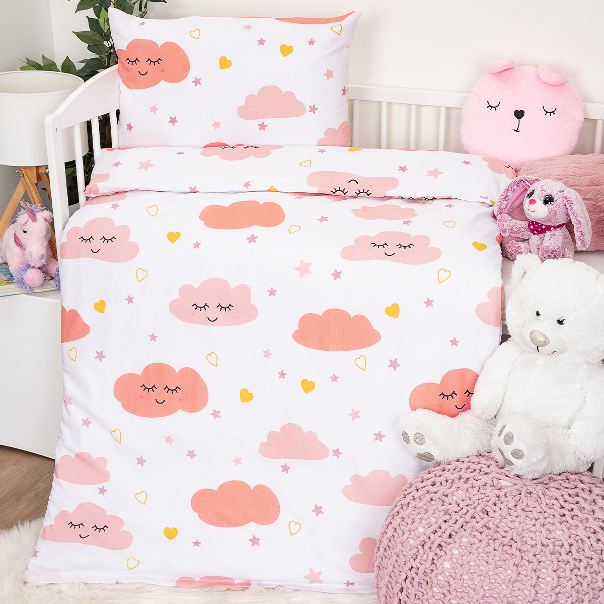 4Home Detské bavlnené obliečky do postieľky Pink Clouds