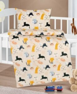 Bellatex Detské bavlnené obliečky do postieľky Agáta Mačičky béžová