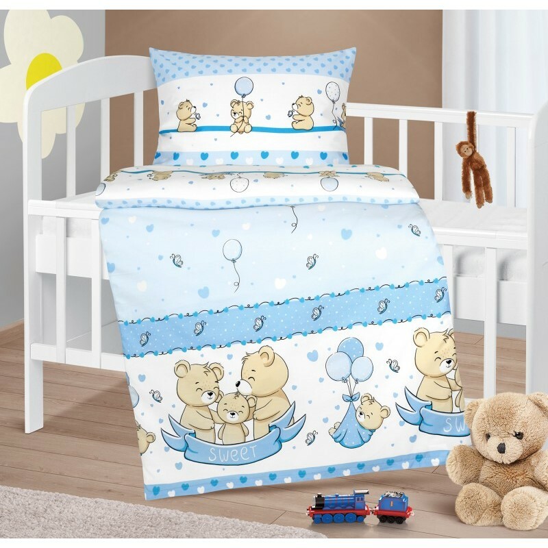 Bellatex Detské bavlnené obliečky do postieľky Agáta Medveď modrá