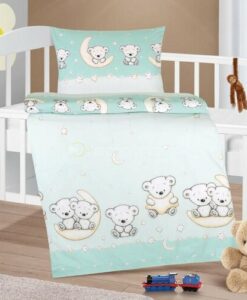 Bellatex Detské bavlnené obliečky do postieľky Agáta Medvedík mentol