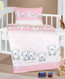 Bellatex Detské bavlnené obliečky do postieľky Agáta Medvedík ružová