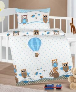 Bellatex Detské bavlnené obliečky do postieľky Agáta Sovička modrá