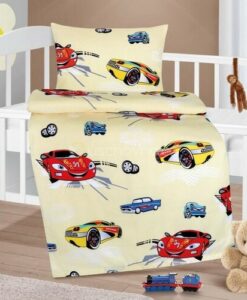 Bellatex Detské bavlnené obliečky do postieľky Agáta Závodné autá žltá
