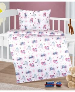 Bellatex Detské bavlnené obliečky do postieľky Beáta Jednorožec ružová