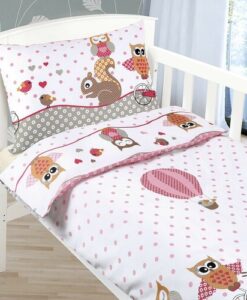 Bellatex Detské bavlnené obliečky do postieľky Beáta Sovička ružová