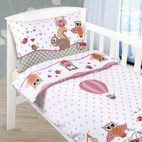 Bellatex Detské bavlnené obliečky do postieľky Beáta Sovička ružová